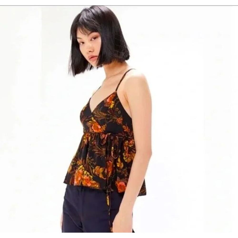 Urban Outfitters Floral Print Cropped Peplum Adjustable Wrap Tie Tank Top